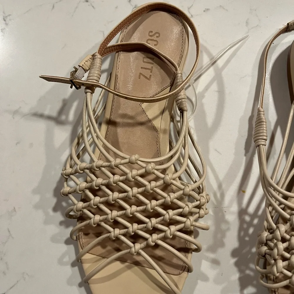 New Bone Leather Schutz Tinah woven flat sandals Size 10 - Picture 2 of 6